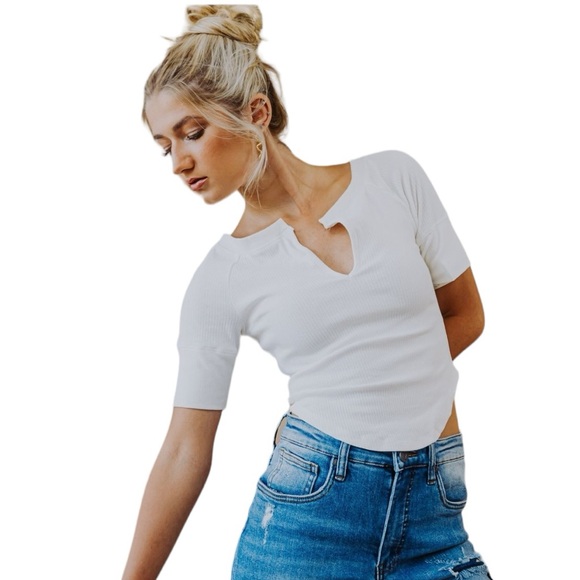 Free People Tops - Free People Blake Ribbed BabyTee Cream XS